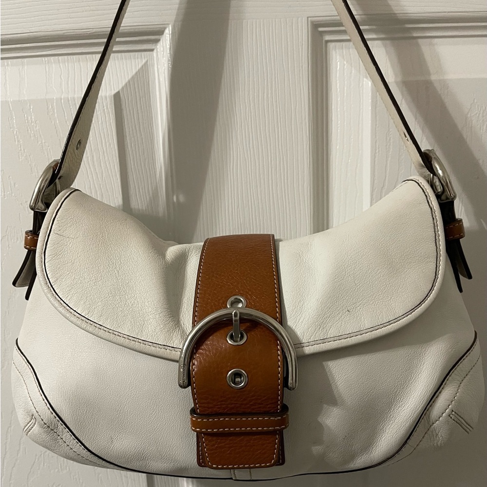Coach Hobo Soho 9248 Buckle Flap White and Brown Leather
